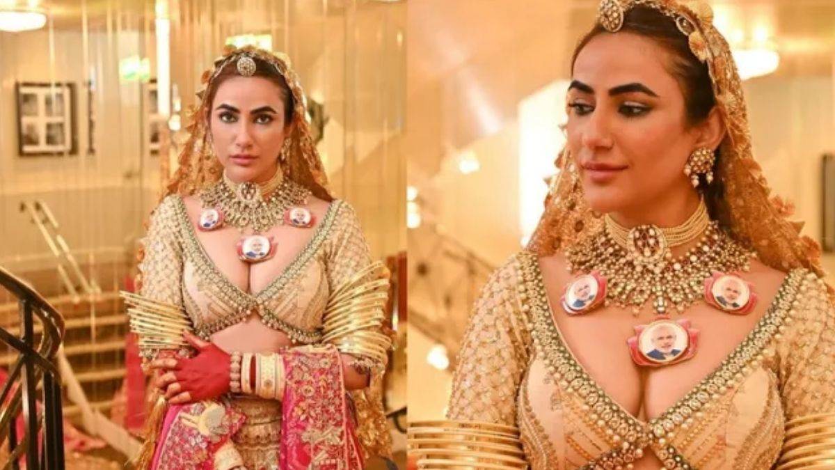 Ruchi Gurjar wearing a PM Modi necklace at Cannes 2025