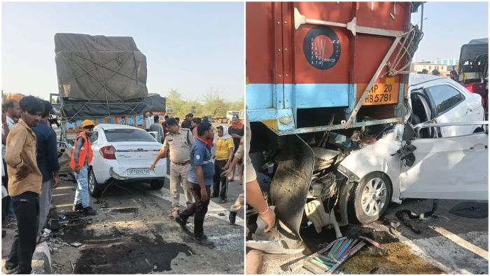 उज्जैन में महाकाल दर्शन कर प्रयागराज लौट रहे परिवार की कार ट्रक में घुसी, मौके पर दो की मौत, तीन की हालत गंभीर
