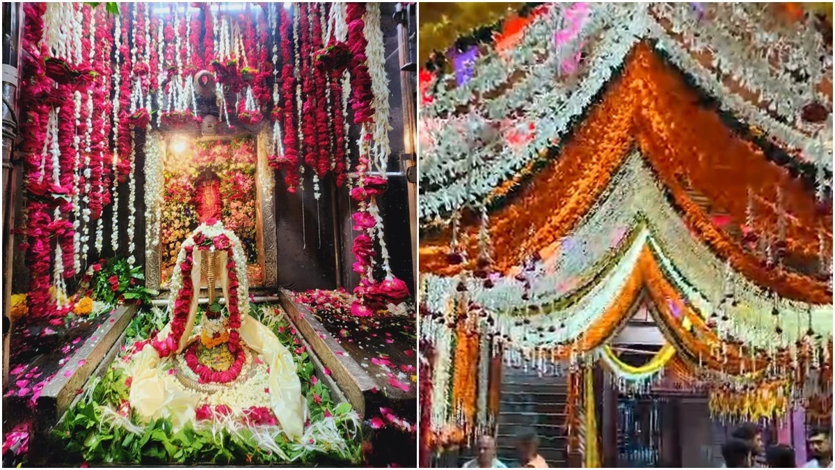 फूलों से महका ओंकारेश्वर मंदिर, भगवान और मंदिर परिसर की मनमोहक सजावट से अभिभूत हुए श्रद्धालु