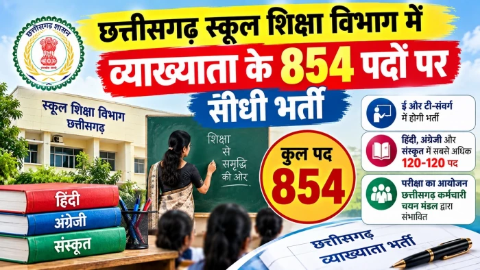 छत्तीसगढ़ स्कूल शिक्षा विभाग में बंपर नियुक्तियों के अवसर, व्याख्याता के 854 पदों पर होगी भर्ती, जानिए पूरी खबर