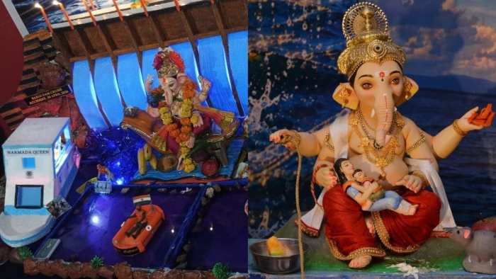 जबलपुर के बरगी डैम क्रूज हादसे की झांकी में विराजे गणपति, मृत मिली मां-बेटे की याद ने झकझोरा