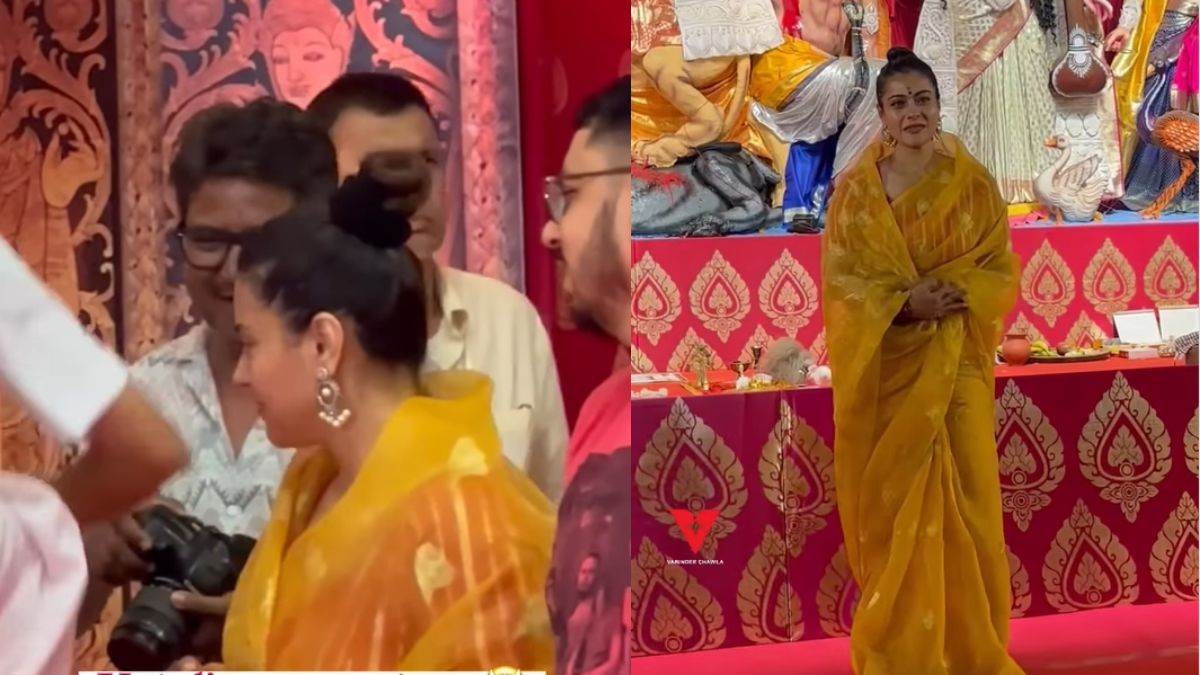 Kajol Video: दुर्गा पूजा पंडाल में दर्शन करने पहुंचीं काजोल, एक्ट्रेस के  अंदाज की फैंस ने की तारीफ - Kajol Video Kajol arrived to visit Durga Puja  pandal in gorgeous saree look