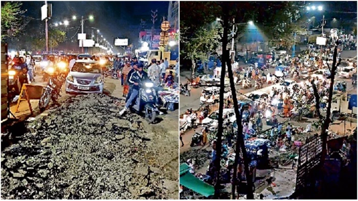 जबलपुर में व्यवस्था में जहर घोल रही अमृत योजना में लापरवाही, सड़क धंसकने के बाद घंटों लग रहा जाम