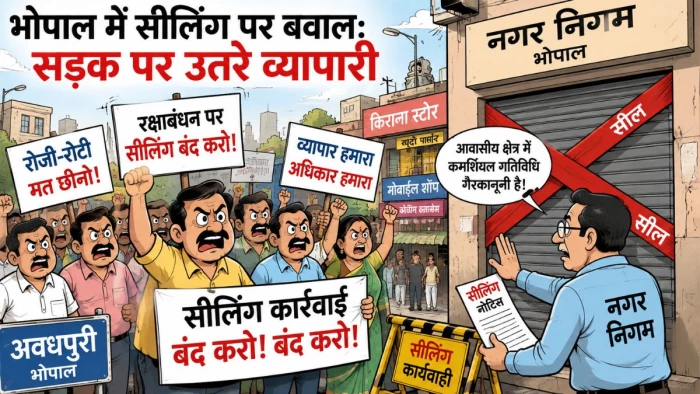 हाथों में टॉर्च लेकर सड़कों पर उतरेंगे व्यापारी: रक्षाबंधन पर सीलिंग से भड़के, भोपाल में दुकानें बंद कर किया प्रदर्शन
