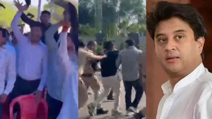 ग्वालियर में ज्योतिरादित्य सिंधिया के कार्यक्रम में दिखाए काले झंडे, चले लात-घूंसे और कुर्सियां, संबोधन के दौरान हंगामा