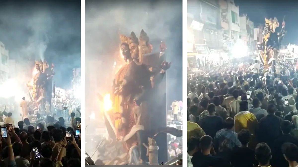 खंडवा में विसर्जन चल समारोह के दौरान महाकाली की मूर्ति में लगी आग, मची अफरा-तफरी
