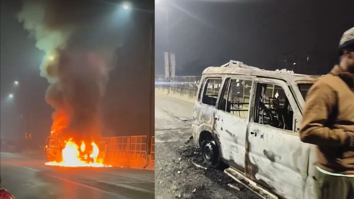 खमतराई ओवरब्रिज पर चलती स्कॉर्पियो में लगी आग, चार लोगों ने कूदकर बचाई जान