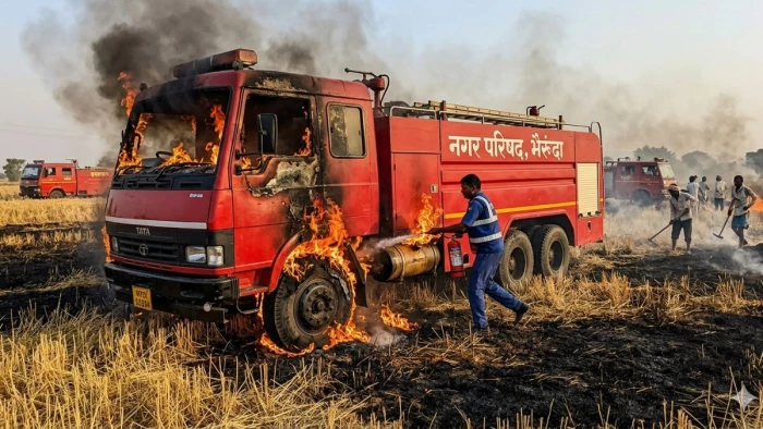 सीहोर में टला भीषण हादसा, आग बुझाते-बुझाते खुद जलने लगी दमकल की गाड़ी; चालक की सूझबूझ से बची जान