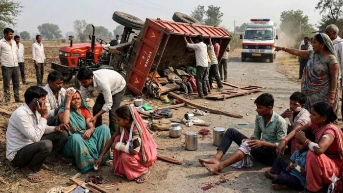 शराब के नशे में ट्रैक्टर दौड़ा रहा था चालक, ट्रॉली पलटने से 8 ग्रामीण लहूलुहान, अस्पताल में भर्ती