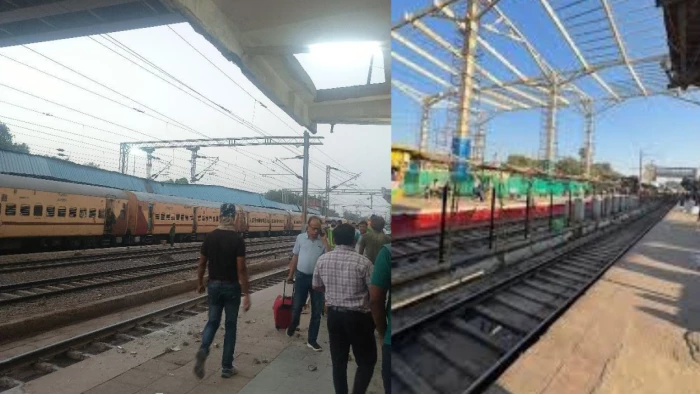बड़ा हादसा टला: ग्वालियर रेलवे स्टेशन की छत का प्लास्टर गिरा, बाल-बाल बचे यात्री, वीडियो वायरल