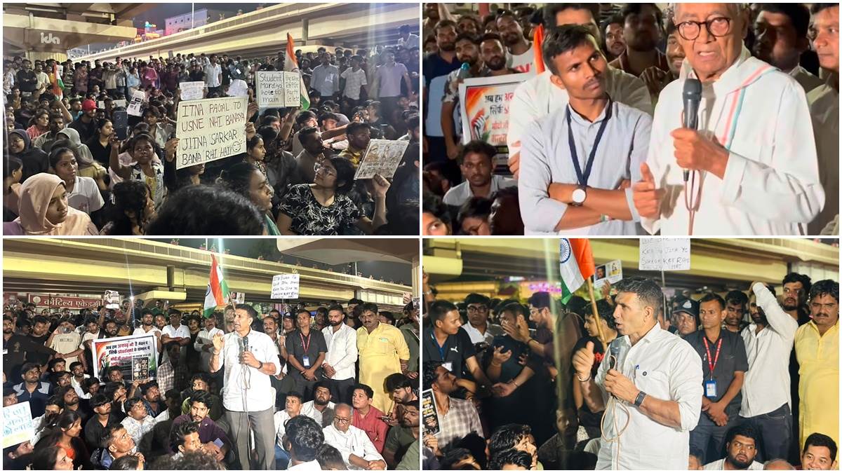 Indore: नीट पेपर लीक के विरोध में युवाओं के साथ धरने पर बैठे दिग्विजयसिंह