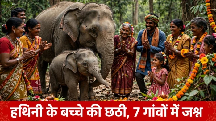 कोरबा में हथिनी के बच्चे की छठी मनाएंगे सात गांवों के लोग, साजापानी जंगल में जन्मा नन्हा हाथी