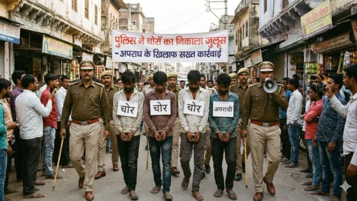 बालाघाट पुलिस ने सिखाया अनूठा सबक, चोरी के आरोपियों का निकाला जुलूस, पीड़ित के घर ले जाकर मंगवाई माफी