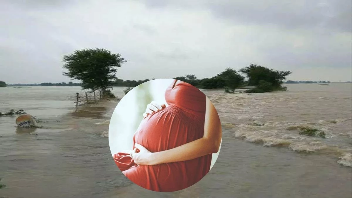 बाढ़ में फंसी गर्भवती महिला को रस्सी के सहारे पार कराया नाला, घंटे भर बाद प्रसव