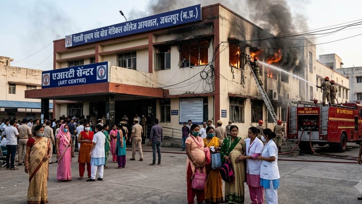 जबलपुर में नेताजी सुभाष चंद्र बोस मेडिकल कॉलेज अस्पताल परिसर के एआरटी सेंटर में शार्ट सर्किट से भड़की आग, कर्मचारी और गर्भवती महिलाएं बचीं