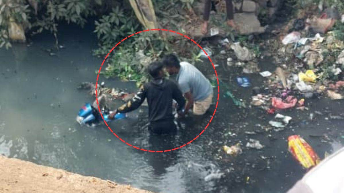 हादसों और मौत को दावत देता एक्सप्रेस-वे... बेरीकेडिंग नहीं होने से नाले में गिरी बाइक, युवक घायल