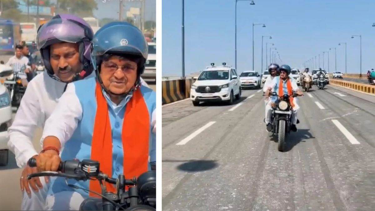 मंत्री विजयवर्गीय ने थामी बुलेट, मंत्री सिलावट बैठे पीछे, इंदौर के लव-कुश चौराहे के डबल डेकर ब्रिज पर दौड़ाई बाइक, परखा शहर का विकास
