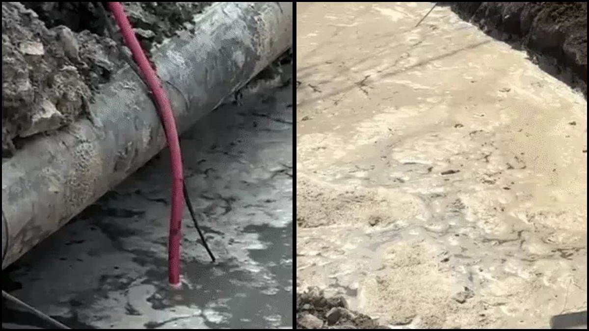 इंदौर में खुदाई के दौरान फूटी नर्मदा पाइप लाइन, गहरे गड्ढे में भरा पानी, तीसरी बार सप्लाई प्रभावित