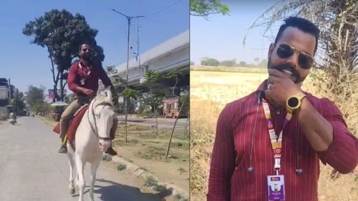 देवास में पेट्रोल न मिलने पर घोड़े से बैंक पहुंचा कर्मचारी, सड़क पर लोगों ने बनाया वीडियो