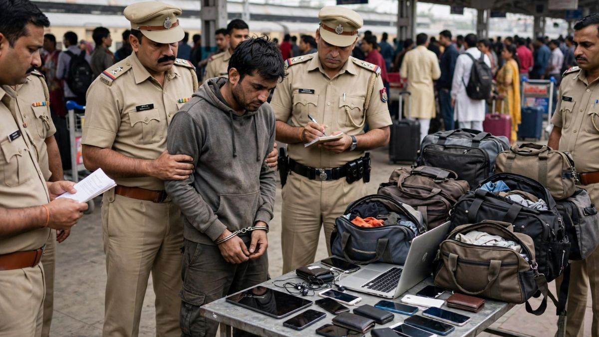 ग्वालियर स्टेशन पर शातिर चोर पकड़ा, त्योहार की भीड़ में यात्रियों के चुराता था बैग, लैपटॉप आईपैड, मोबाइल और 32 बैग बरामद