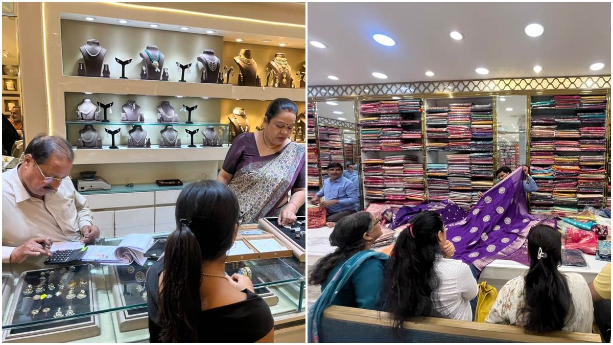 Karwa Chauth Market: करवाचौथ के बाजार में साड़ियों की चमक, हल्की ज्वैलरी की बढ़ी मांग