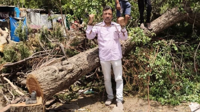 भोपाल में पेड़ों की कटाई से दुखी पर्यावरण प्रेमी ने खुद को लोहे की बेड़ियों में जकड़कर किया प्रदर्शन, 28 मई को दी जाएगी श्रद्धांजलि