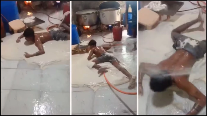 क्या आप भी खाते हैं सोया चाप? वायरल Video में खुली हाइजीन की पोल, जमीन पर फैले बैटर पर लेटकर नहाते दिखे कारीगर