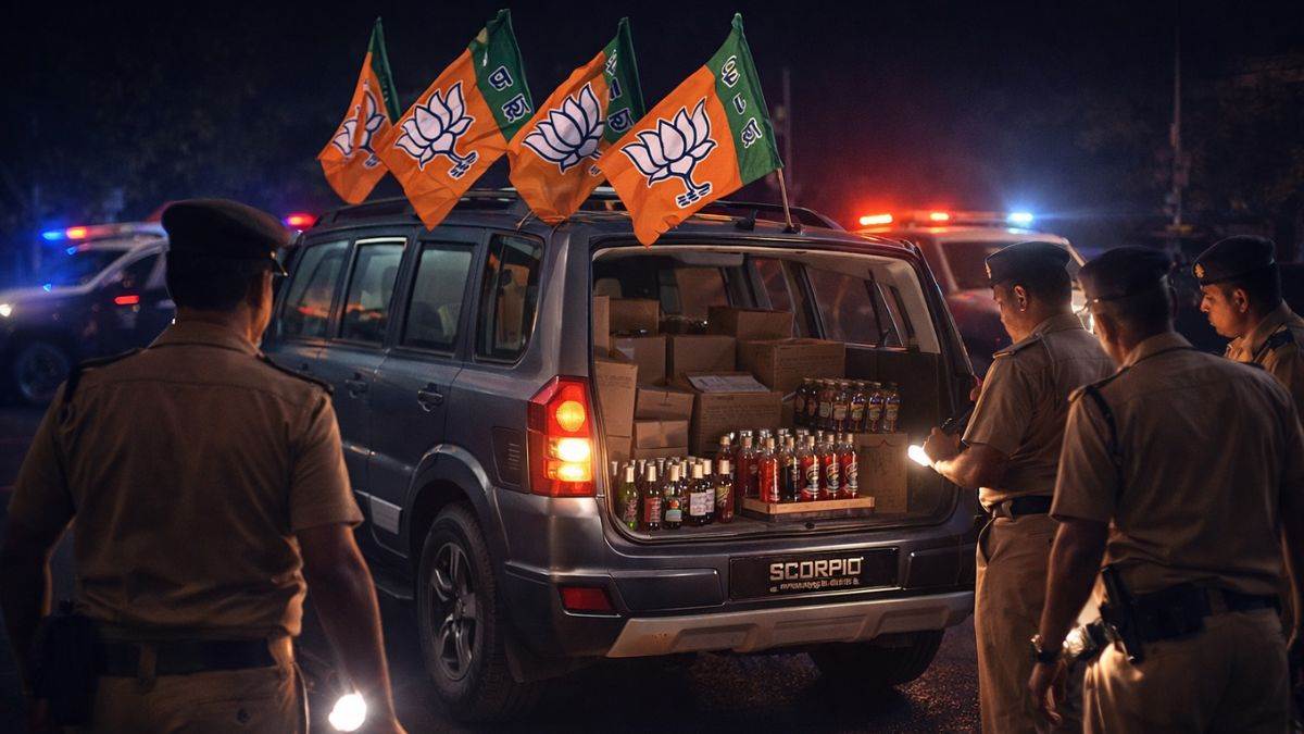 दतिया में भाजपा का झंडा लगाकर स्कॉर्पियो से हो रही थी शराब तस्करी, पुलिस ने 8 लाख का माल पकड़ा