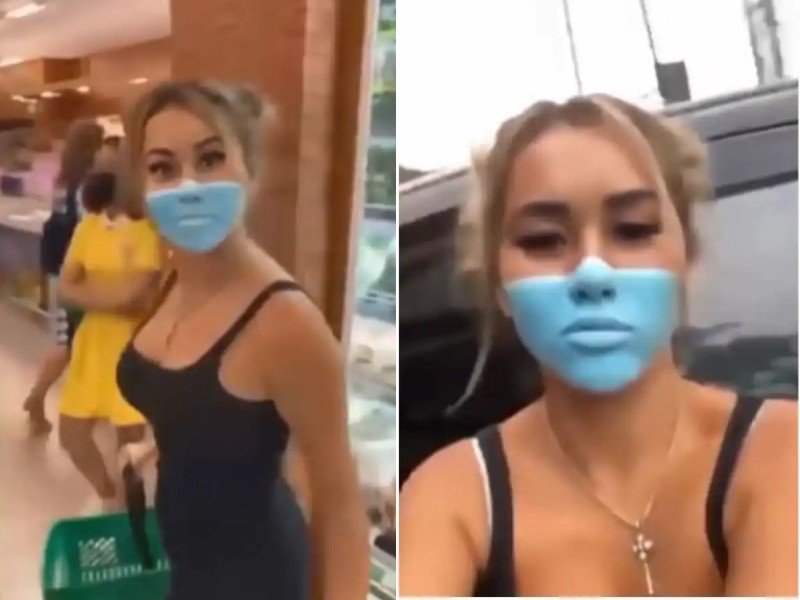 Instead Of Wearing Mask A Woman Wandering In The Supermarket By Painting A Mask On Her Face Watch The Video