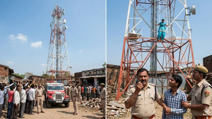 प्रेमी से शादी की जिद पर 50 फीट ऊंचे टावर पर चढ़ी प्रेमिका, पुलिस ने प्रेमी को बुलाकर उतारा नीचे