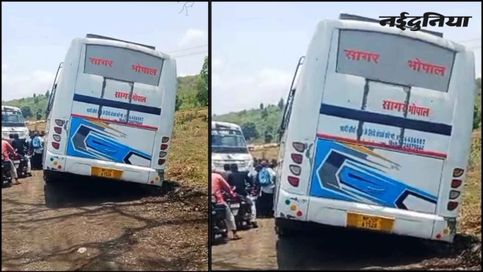 कीचड़ में फिसली यात्री बस, 40 यात्रियों की बाल-बाल बची जान, 8 घायल; रायसेन-राहतगढ़ सड़क पर फिर टला बड़ा हादसा