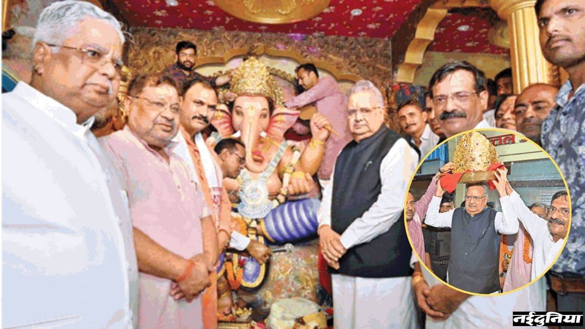 Ganesh Chaturthi 2025: रायपुर में गणपति बप्पा को चढ़ा 75 लाख का सोने का मुकुट, बनाए गए अनूठे थीम के पंडाल