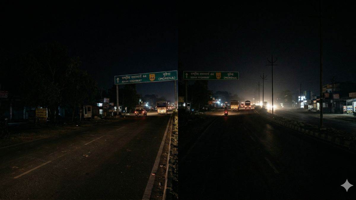 मुरैना में नेशनल हाईवे 44 पर पसरा अंधेरा, स्ट्रीट लाइटें गायब होने से हादसों का अड्डा बना शहर