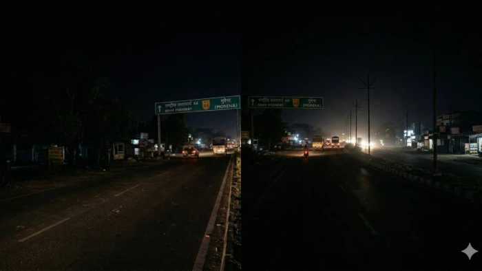 मुरैना में नेशनल हाईवे 44 पर पसरा अंधेरा, स्ट्रीट लाइटें गायब होने से हादसों का अड्डा बना शहर