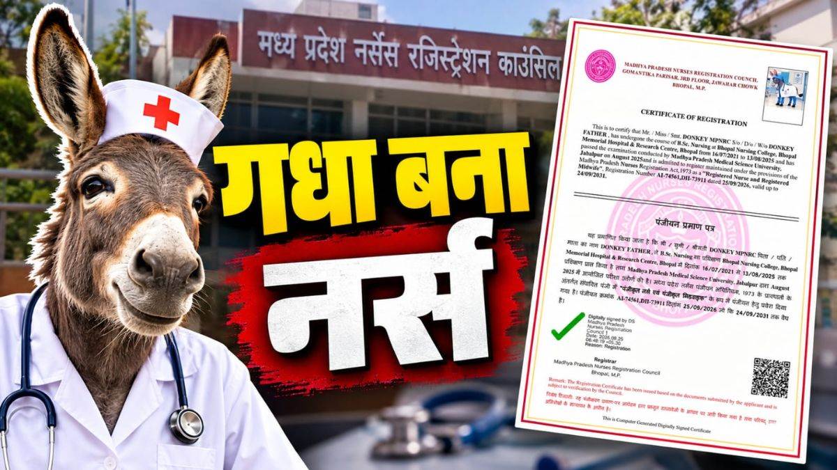एमपी में नर्सेज काउंसिल ने गधे को बना दिया नर्स, फर्जी कागजों पर मिला रजिस्ट्रेशन, जारी हुआ सर्टिफिकेट