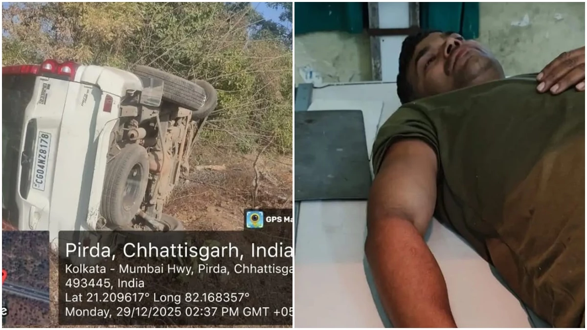छत्‍तीसगढ़ के पर्यटन मंत्री राजेश अग्रवाल के कारकेड का वाहन पलटा, जवान का हाथ टूटा