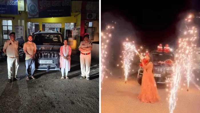 बिलासपुर में हाइवे पर कार खड़ी कर मनाया गर्लफ्रेंड का बर्थडे: पटाखे जलाकर किया रैंप वॉक, स्कार्पियो की छत पर काटा केक; Video Viral
