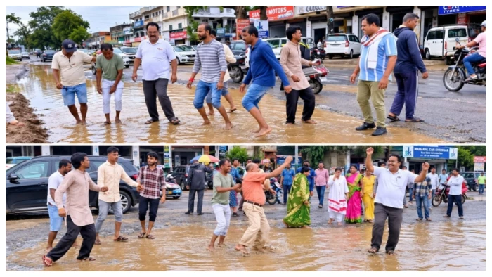 हाय रे सरगुजा गीत पर जर्जर सड़क पर नाचे सामाजिक कार्यकर्ता, शासन-प्रशासन पर खड़े किए सवाल
