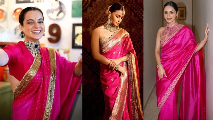 Navratri 2025 Outfit Ideas: अष्टमी पर पहनें गुलाबी रंग की साड़ी, यहां ...