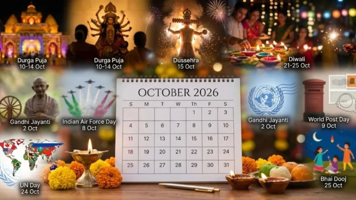 अक्टूबर 2026 में त्योहारों और छुट्टियों की भरमार! गांधी जयंती से करवा चौथ तक, नोट कर लें A to Z पूरा कैलेंडर