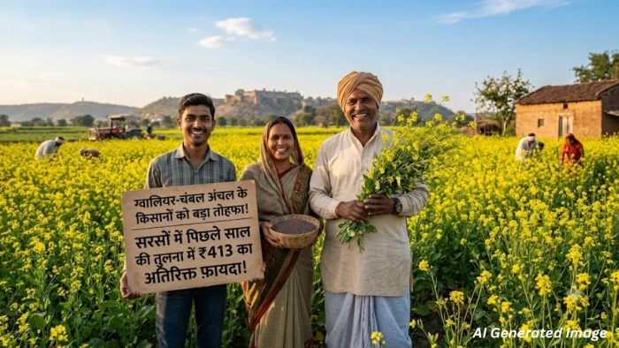 अब ग्वालियर-चंबल अंचल के किसानों को सरसों में होगा पिछले साल की तुलना में 413 रुपये का फायदा