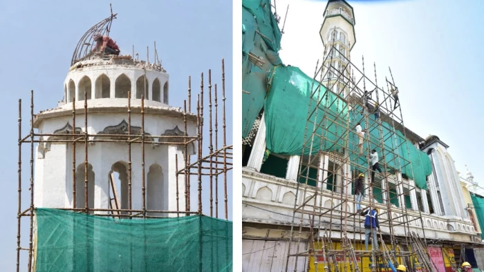 उज्जैन में शाही मस्जिद के दो गुंबद और मीनार का ऊपरी हिस्सा हटाया, लगातार तीसरे दिन जारी रहा बाधा हटाने का काम