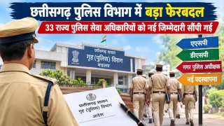 छत्तीसगढ़ पुलिस विभाग में बड़ा फेरबदल: 33 राज्य पुलिस सेवा अधिकारियों के तबादले, देखिए लिस्ट