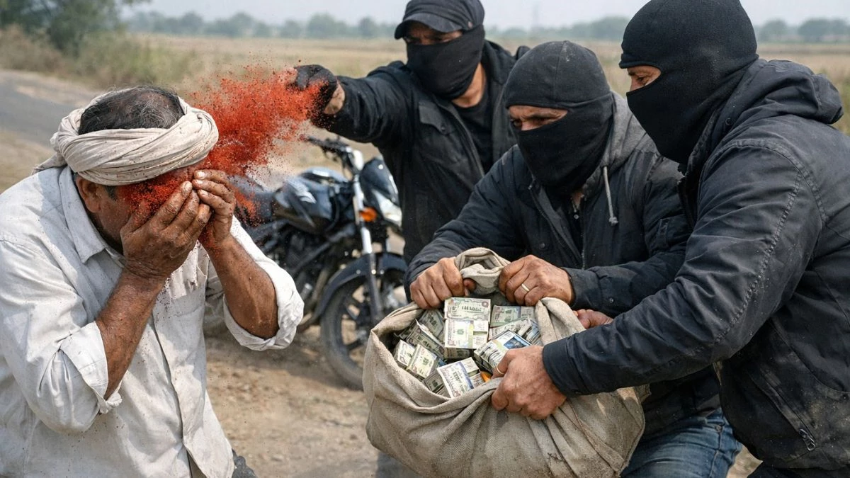 दिनदहाड़े किसान की आंखों में लाल मिर्च पाउडर डालकर 25 लाख रुपये लूट फरार हुए बदमाश