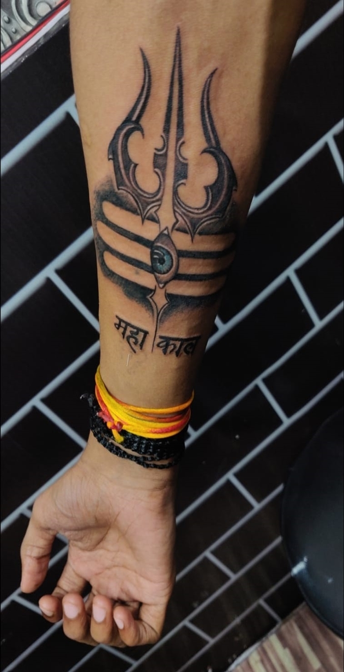 Aaryan's Tattoos & Art Studio Dahod - Shivling with Calligraphy (Cover-up)  tattoo work...  --------------------------------------------------------------------------  Cover-up tattoo # Lord Shiva tattoo # Spiritual tattoo # Shivling &  Calligraphy tattoo ...