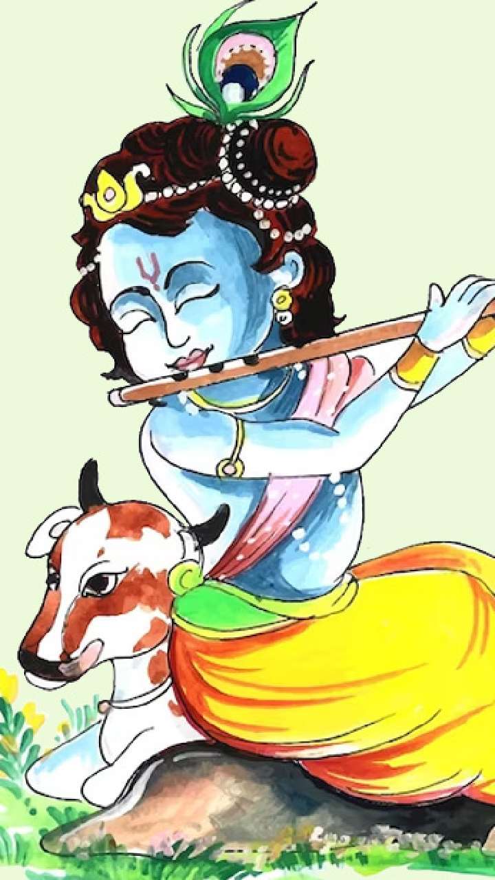 Indian God Krishna. Watercolor illustration Stock Photo - Alamy